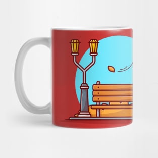 Bench in Park with Street Lamp And Trash Cartoon Vector Icon Illustration Mug